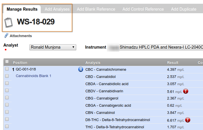 WS with results imported. Bika Senaite version