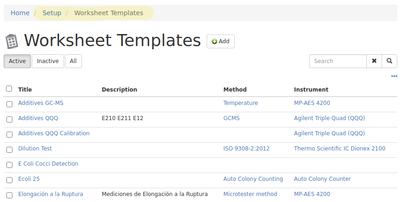 Worksheet Template list in Bika Open Source LIMS